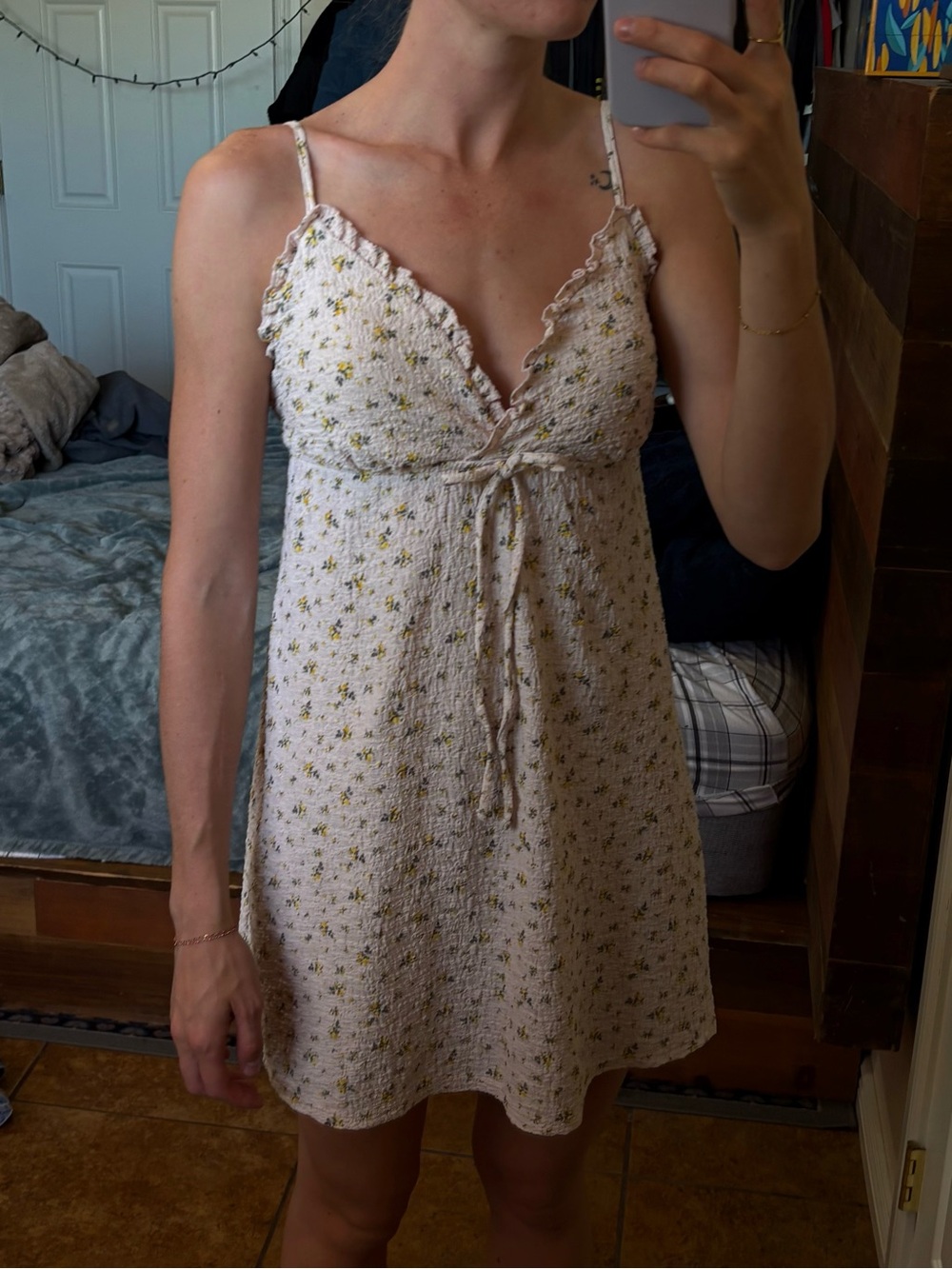 Women's Floral Ivory dress with Lace Trim